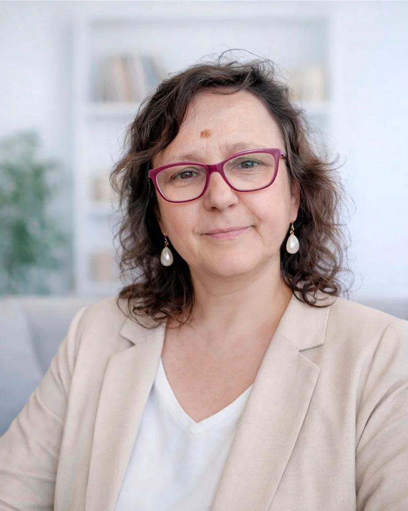Retrato de Pilar López, psicóloga general sanitaria y abogada en su consulta de Zaragoza.